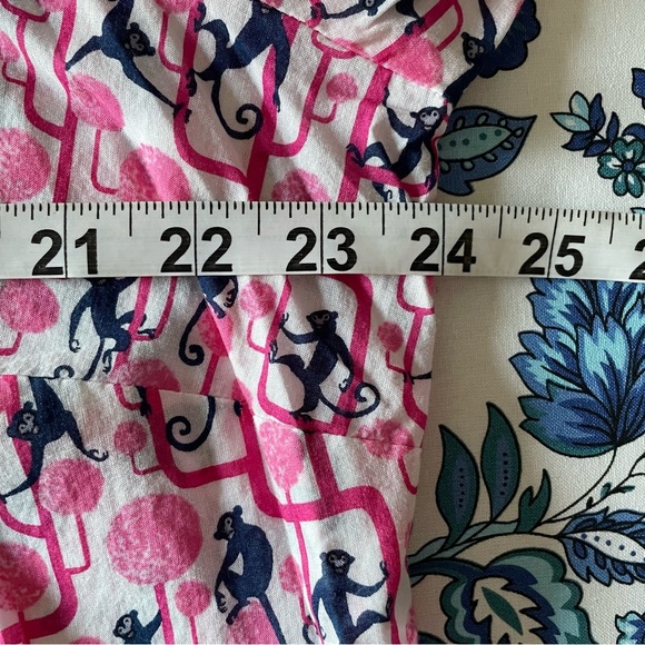 Talbots Pink & Blue Monkey Print Tunic Top 3/4 Sleeve Mandarin Collar Size 1XP - Picture 12 of 16